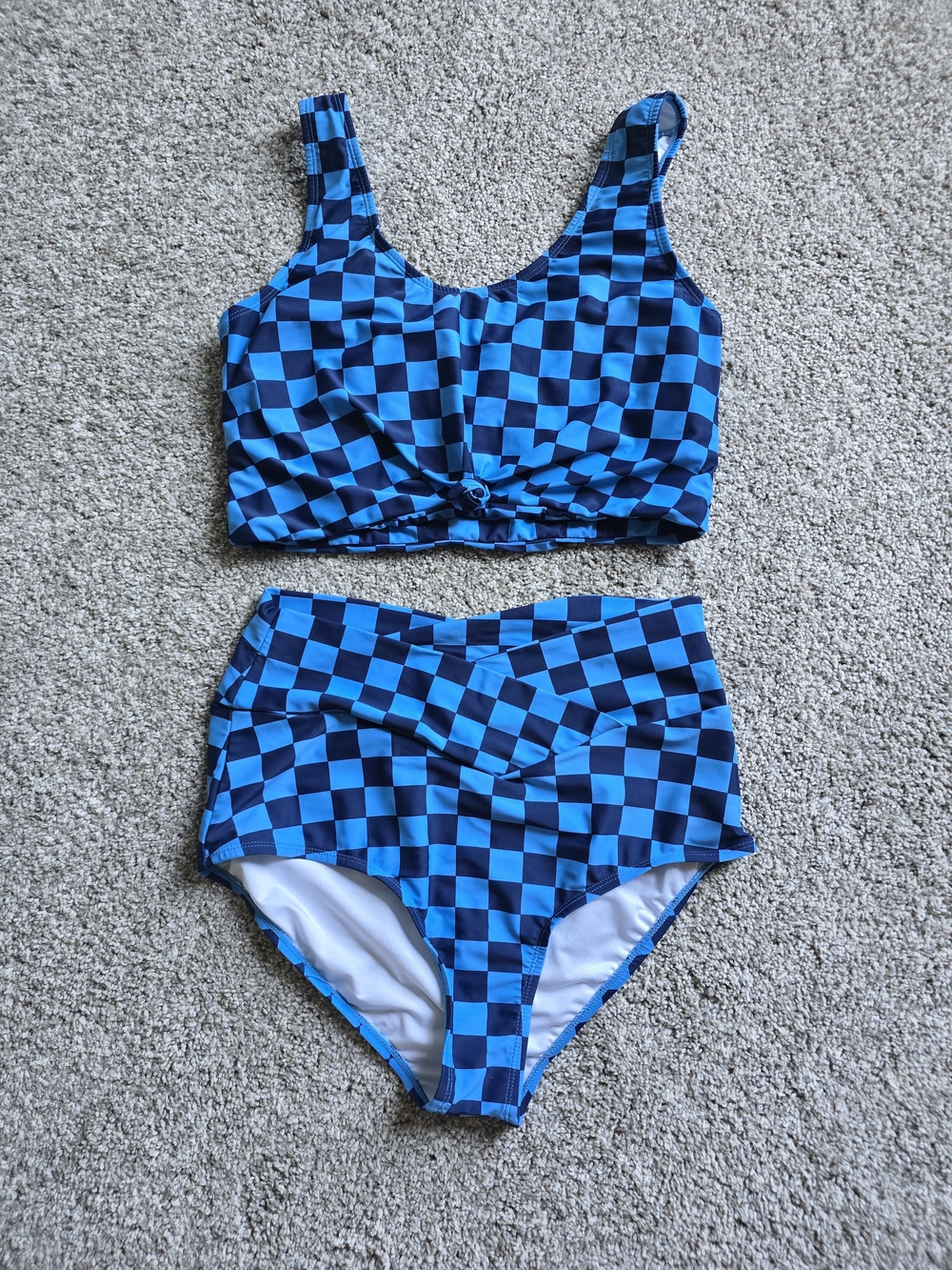 Coral Reef - High-Waist Blue Checkerboard Bikini Set